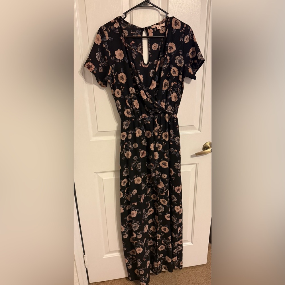 Miami Black and Pink Floral Midi Dress Romper